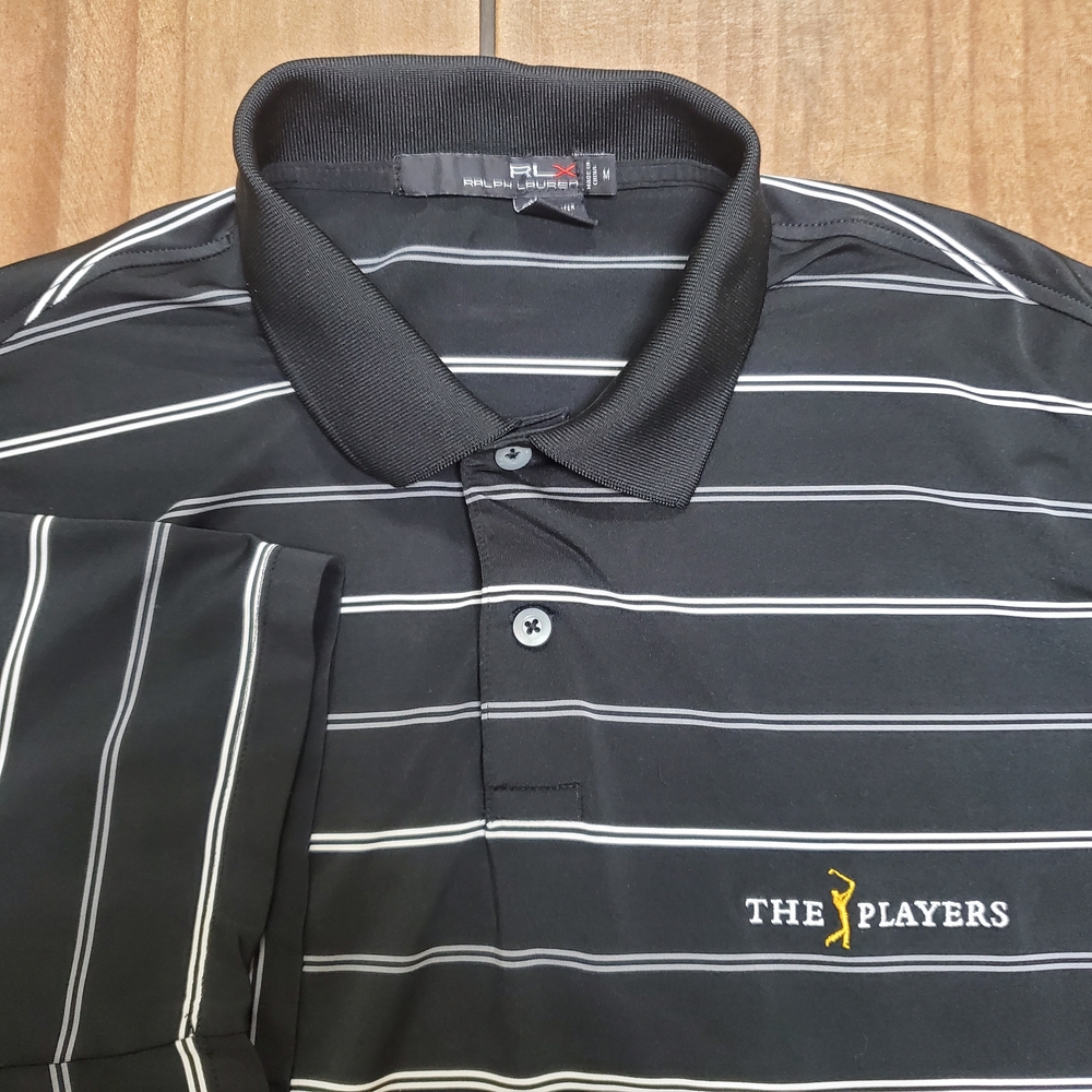 Ralph Lauren RLX Polo Shirt Mens M Black Stripe The Players Golf Performance